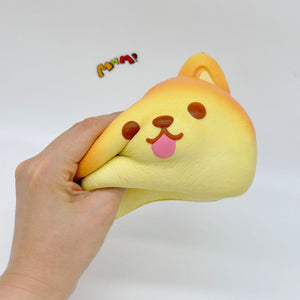 Ultra-Soft Shiba Toast Squishy Slow Rise & Irresistibly Cute! - slow rising squeeze toy side angle view
