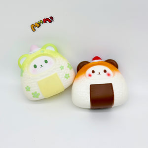 Handheld Bear Onigiri Squishy with Cute Face & Flavor Details - slow rising squishy toy product photo