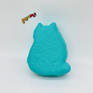 Cute Cat with Fishbone Print Stress Relief Squishy, Green/Brown - slow rising squeeze toy side angle view