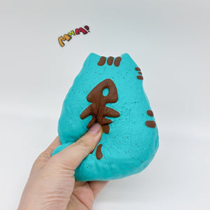 Cute Cat with Fishbone Print Stress Relief Squishy, Green/Brown - kawaii squishy toy close up