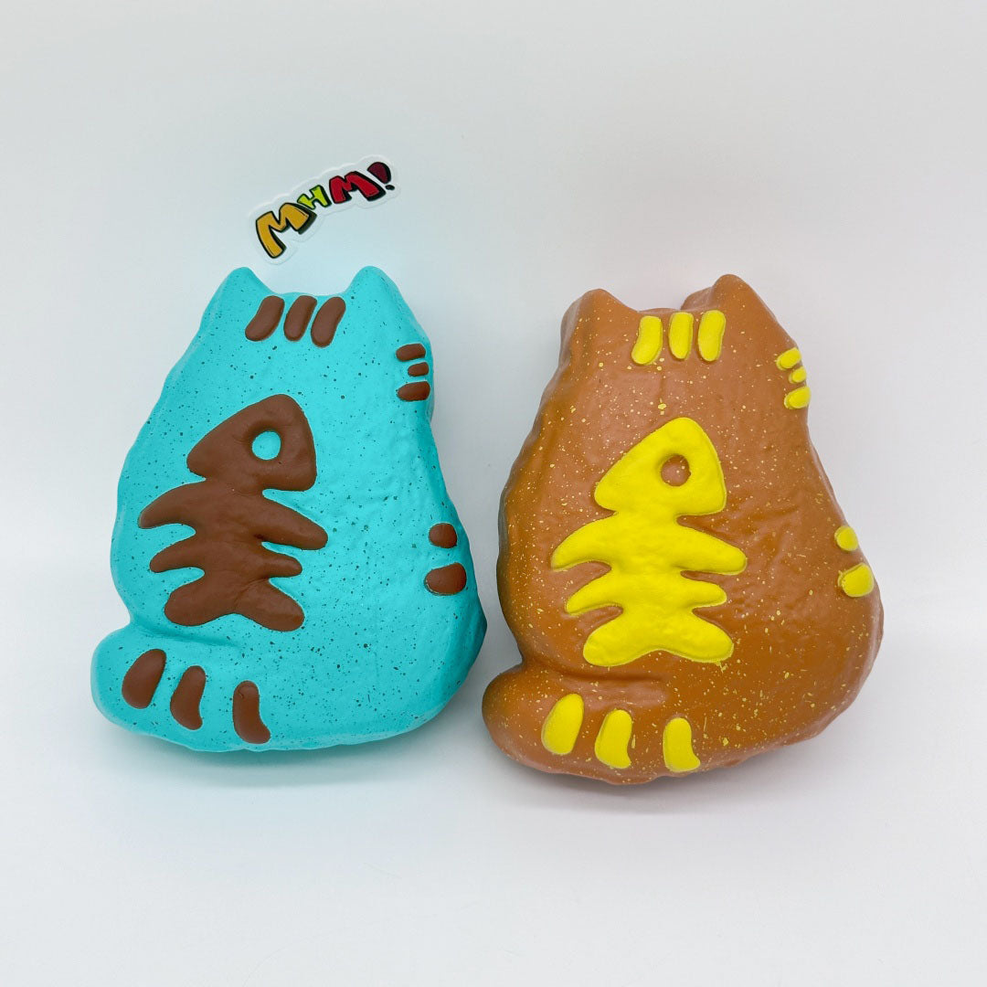 Cute Cat with Fishbone Print Stress Relief Squishy, Green/Brown - slow rising squishy toy product photo