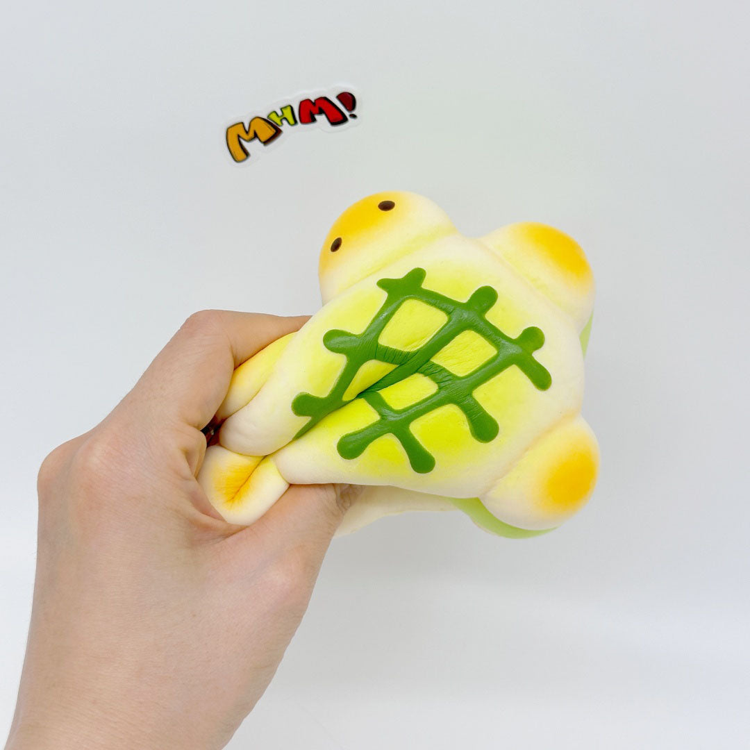 Slow Rise Cute Turtle Cookie Squishy Squeeze Away Stress! - squishy toy size reference with hand