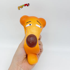 Slow Rise Cute Lazy Dog Hot Dog Squeeze Away Stress - squishy toy size reference with hand