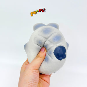 Shark pineapple bun squishy toy squeezed in hand, gray slow rising stress ball