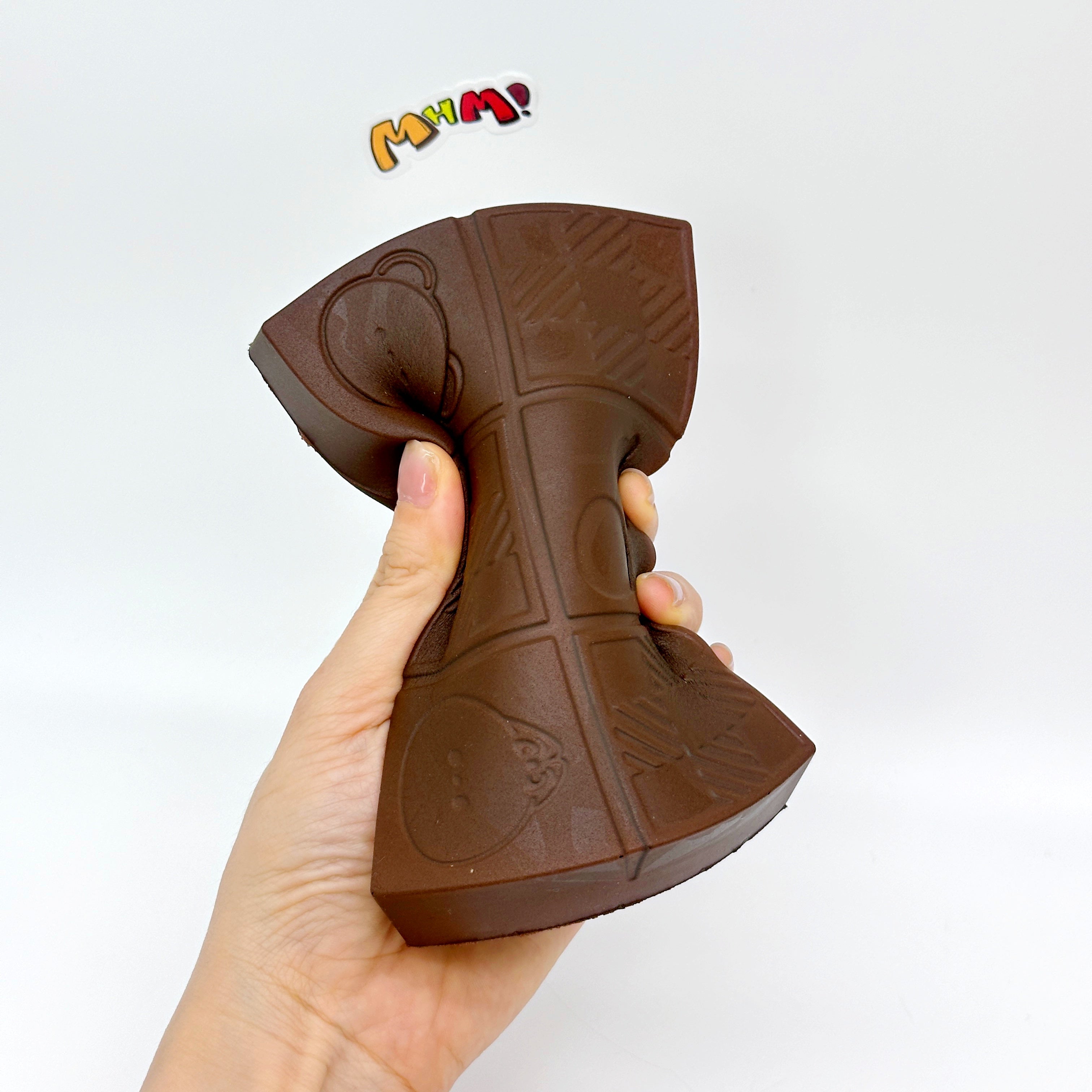 Handheld Chocolate Bar Squishy with Cute Bear & Character Emboss - slow rise fidget toy texture close up