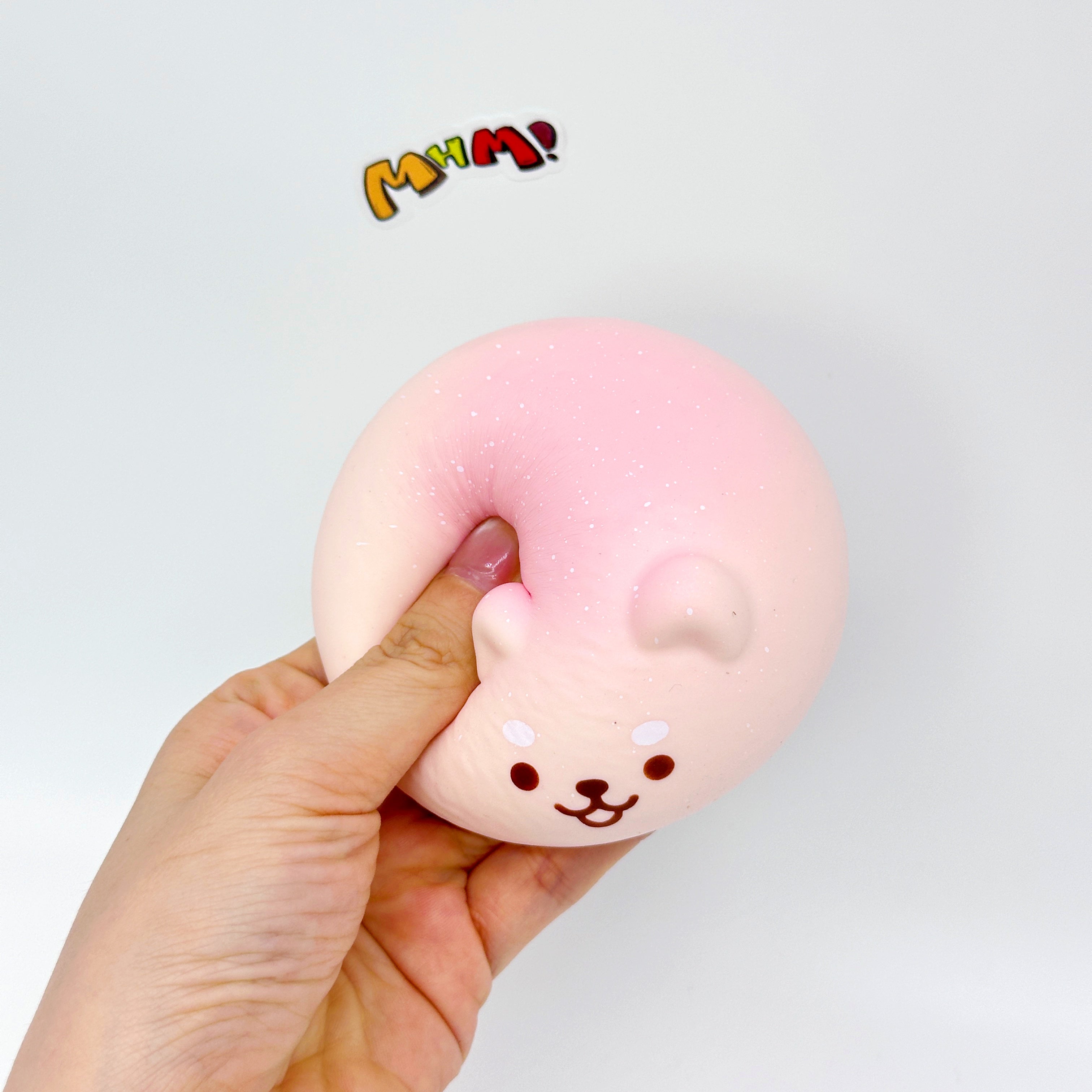 Pink Shiba Inu Steamed Bun Squishy Toy - kawaii squishy toy close up