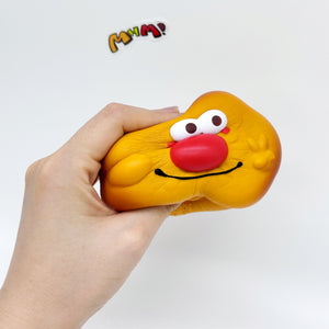 Kawaii Smiley Fried Egg Squishy - slow rise toy hand squeeze demo