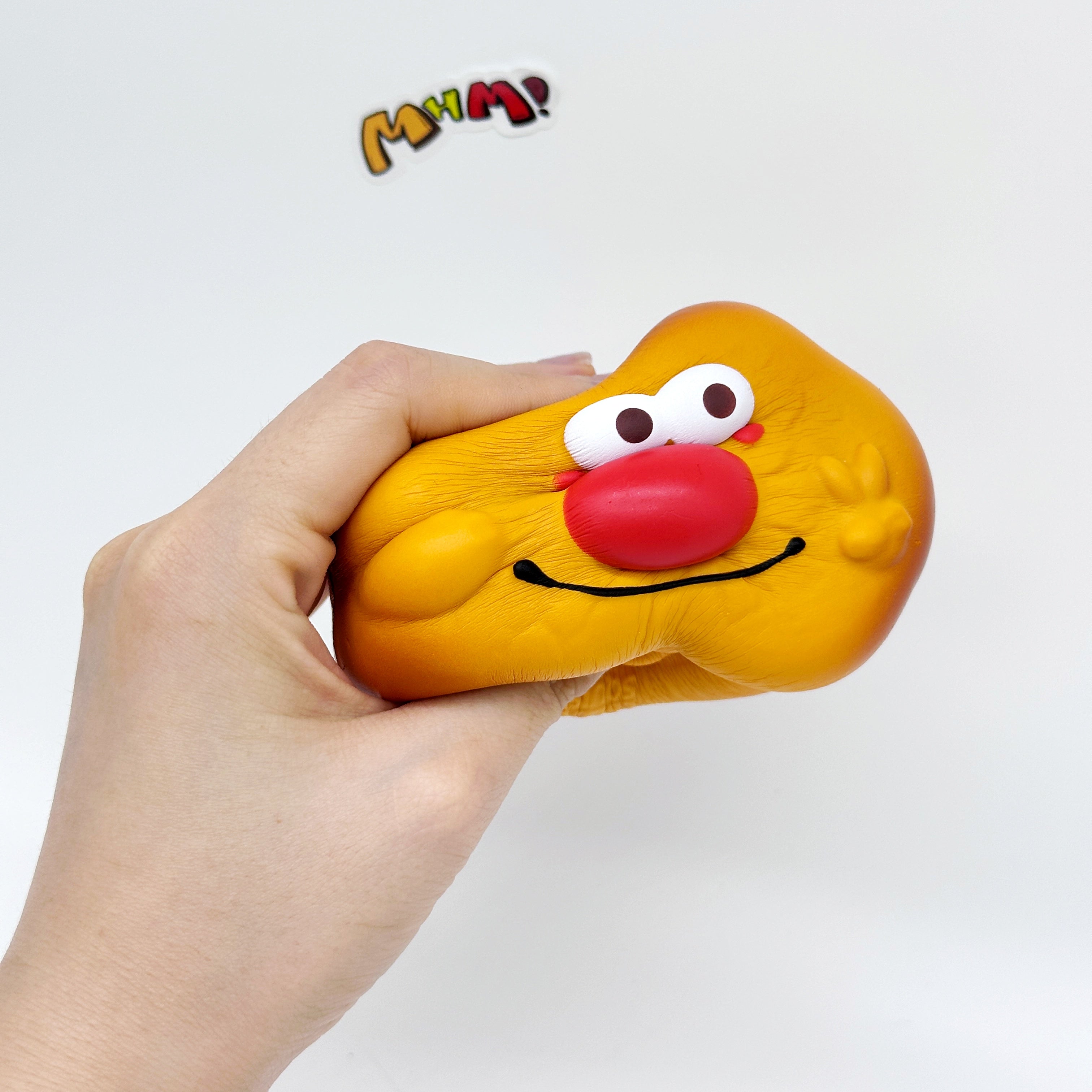 Kawaii Smiley Fried Egg Squishy - slow rise toy hand squeeze demo