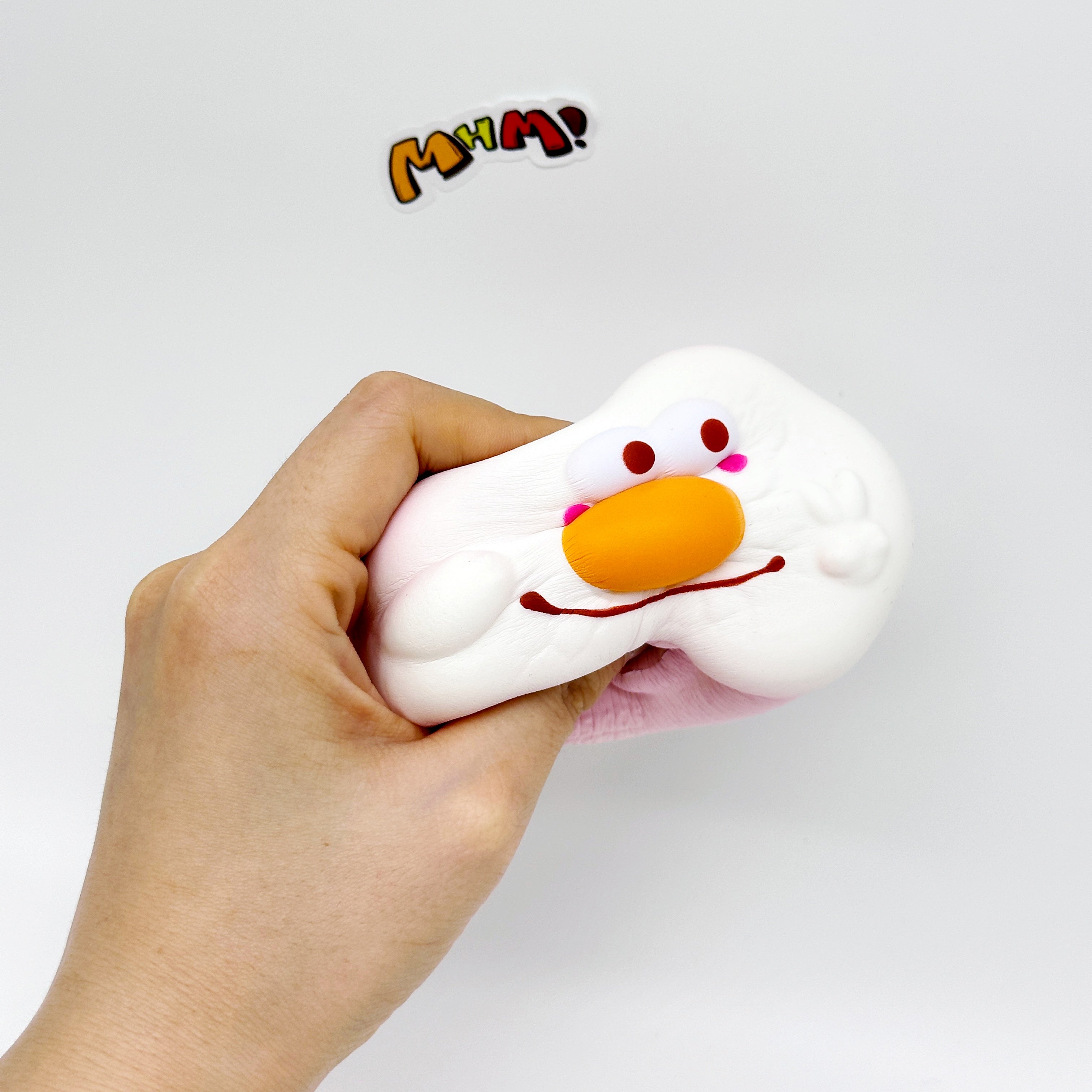 Kawaii Smiley Fried Egg Squishy - slow rising toy top view