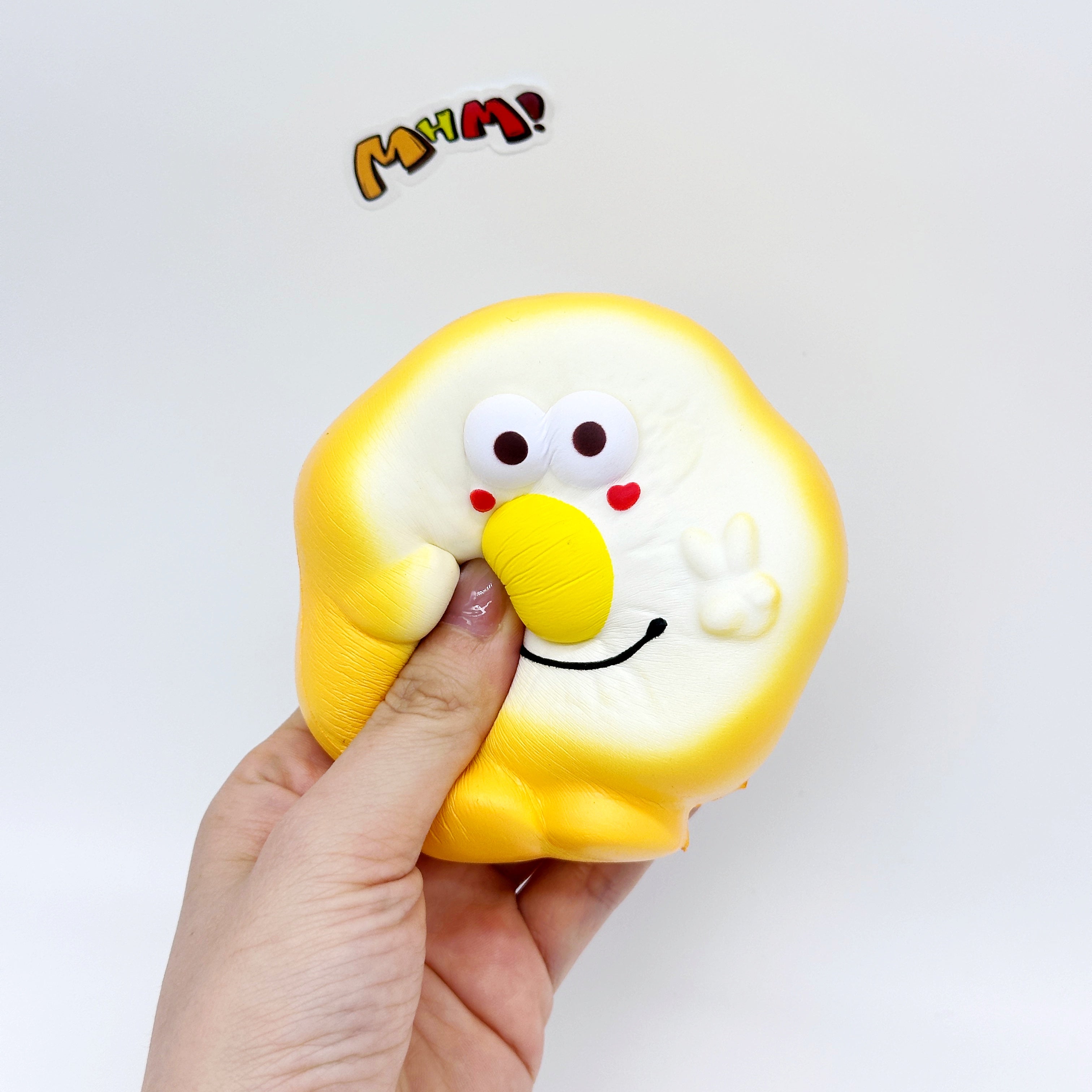 Kawaii Smiley Fried Egg Squishy - cute squishy toy packaging display