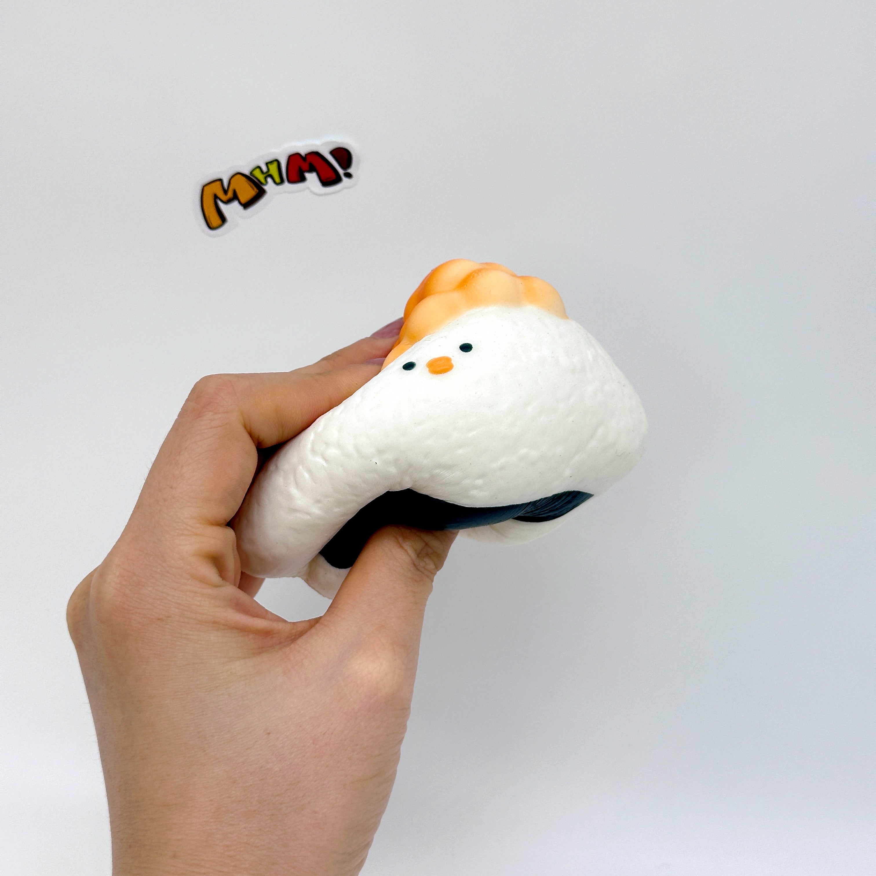 Slow recovery fish roe, salmon and chicken sushi Squishy - slow rise toy hand squeeze demo