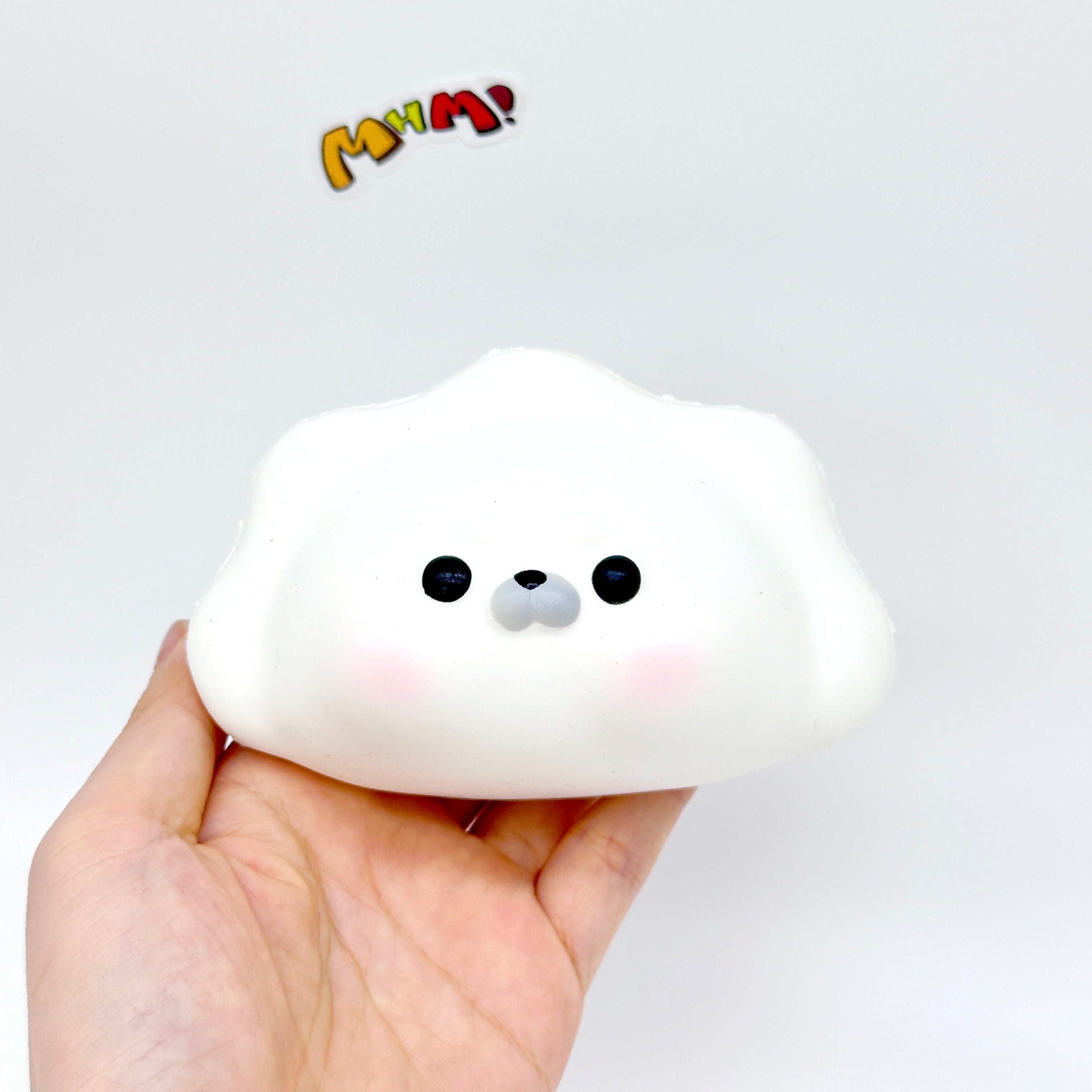 Cute Fluffy Seal Dumpling Stress Relief Toy - slow rising squeeze toy side angle view