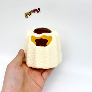 Kawaii Peeking Bear Pudding Squishy - slow rising squeeze toy side angle view
