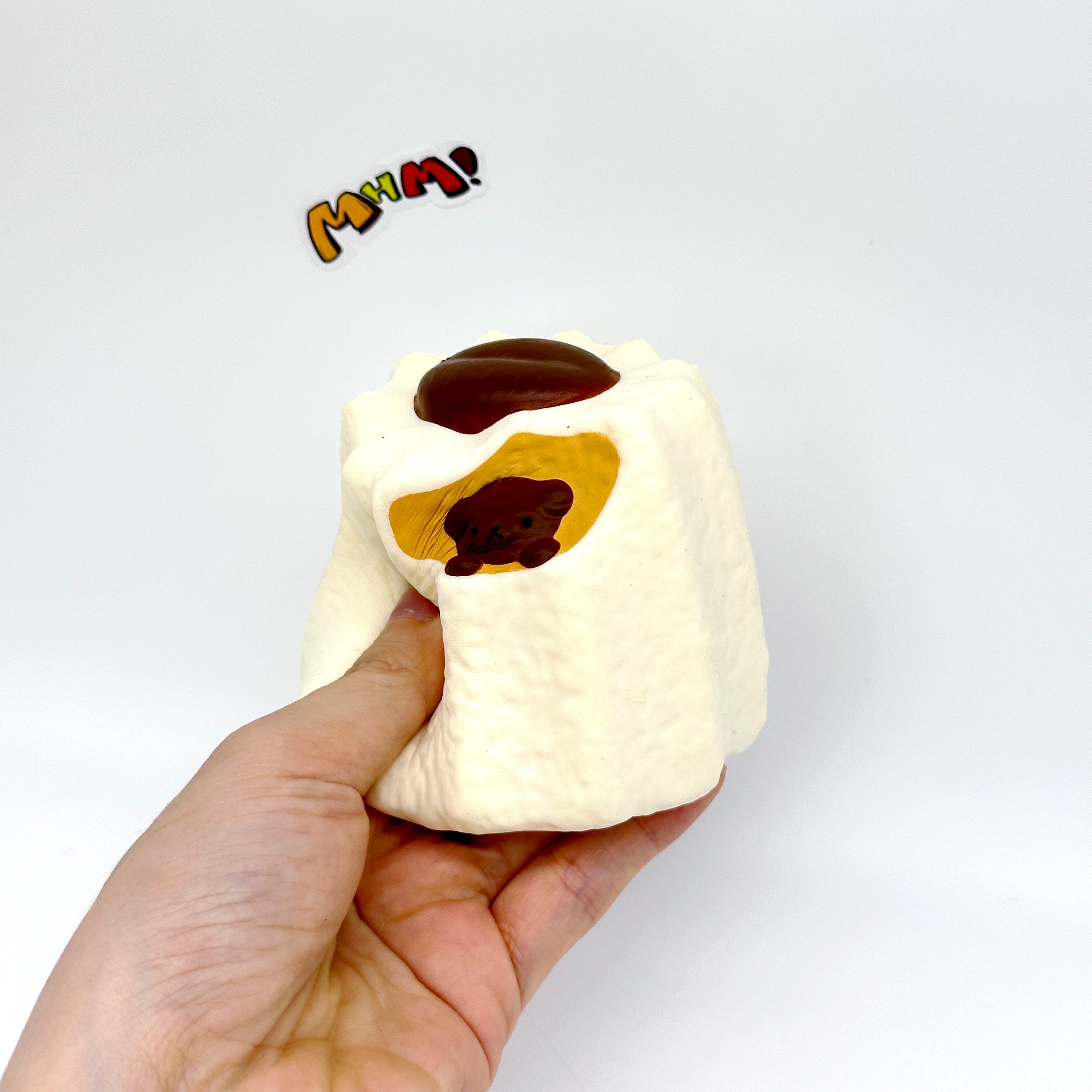 Kawaii Peeking Bear Pudding Squishy - kawaii squishy toy close up