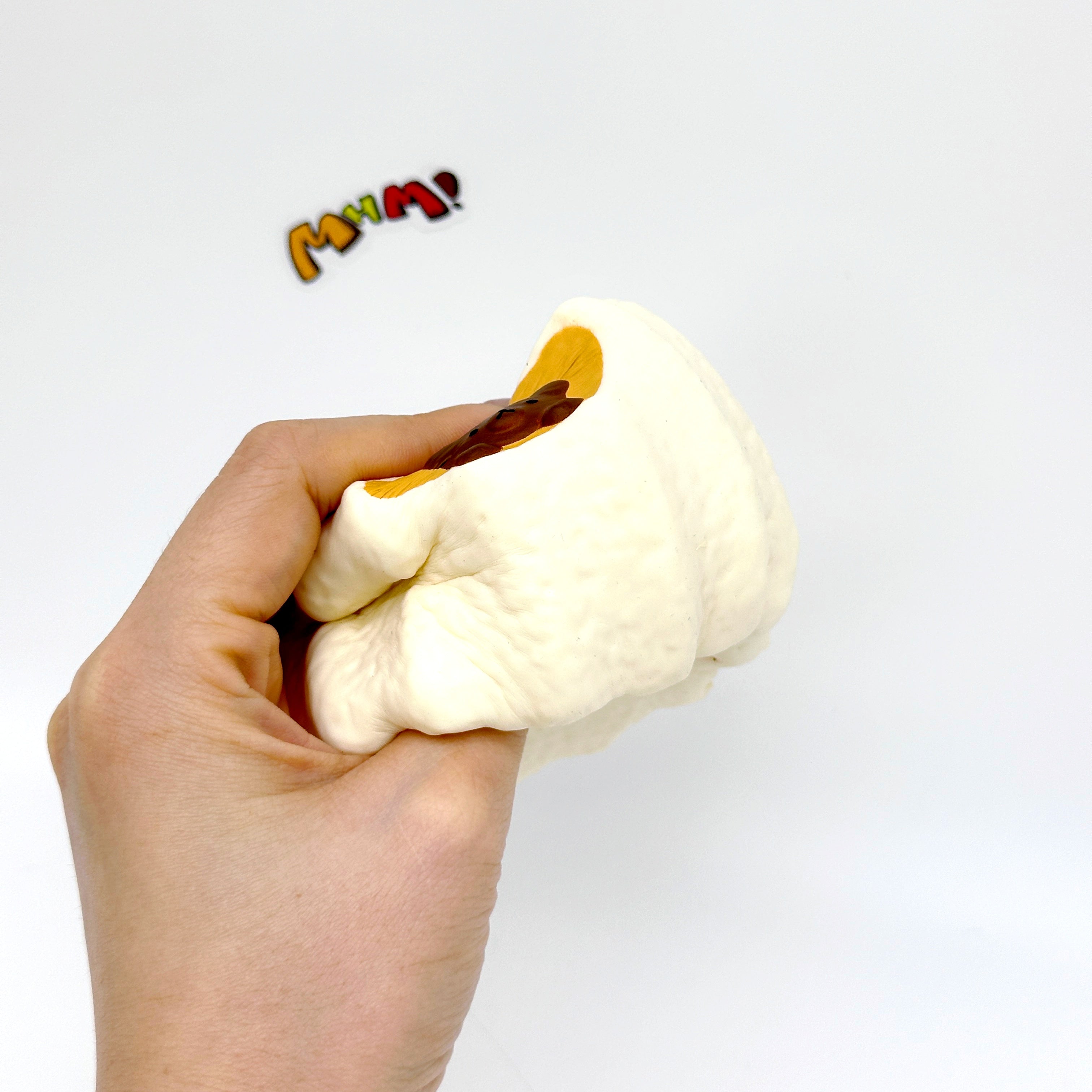 Kawaii Peeking Bear Pudding Squishy - squishy toy size reference with hand