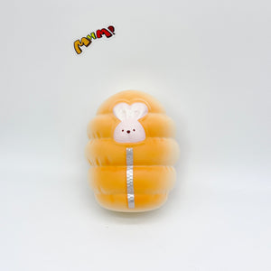Sleepy Bunny in Sleeping Bag Squishy - slow rising squeeze toy side angle view