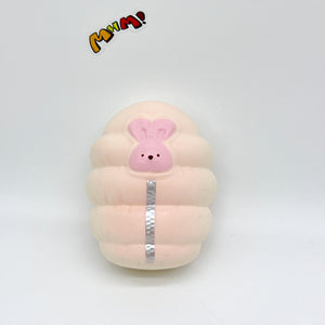 Sleepy Bunny in Sleeping Bag Squishy - kawaii squishy toy close up