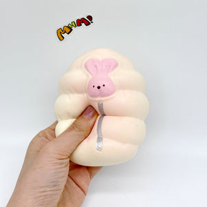 Sleepy Bunny in Sleeping Bag Squishy - cute squishy toy packaging display