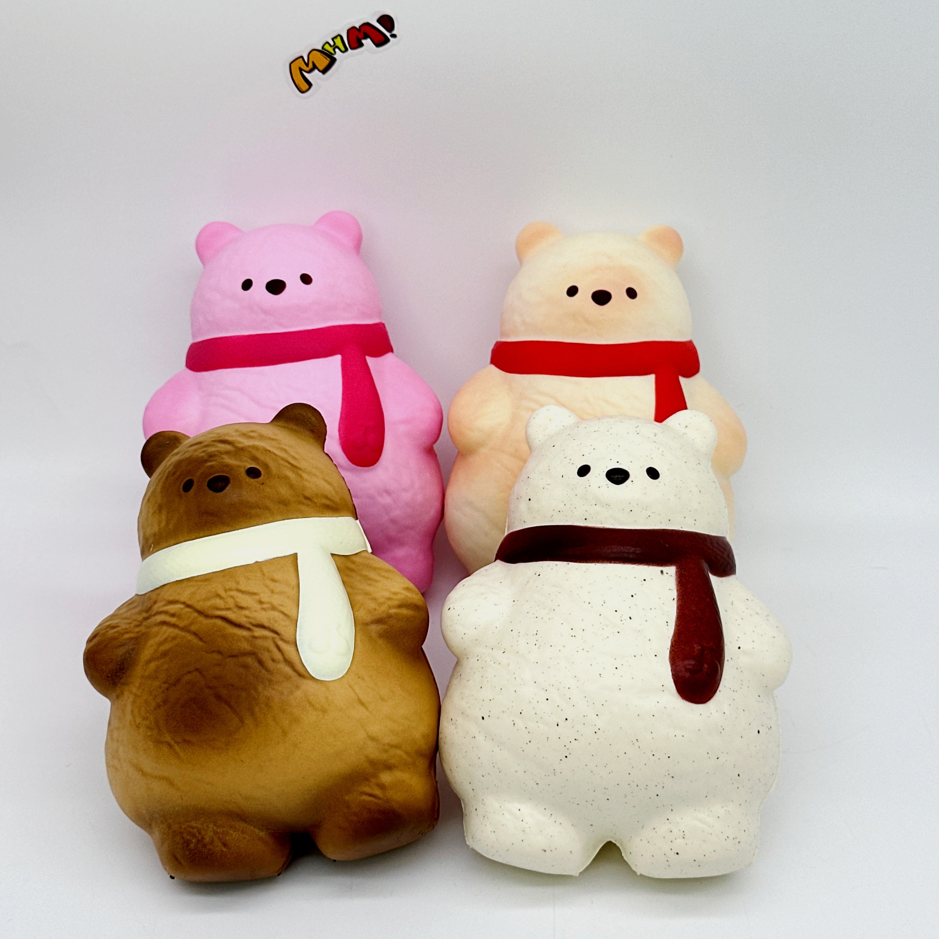 🐻🧣 Scarf Bear Squishy - 4 Cute Bear Styles with Colorful Scarves Slow Rising Stress Relief Toy