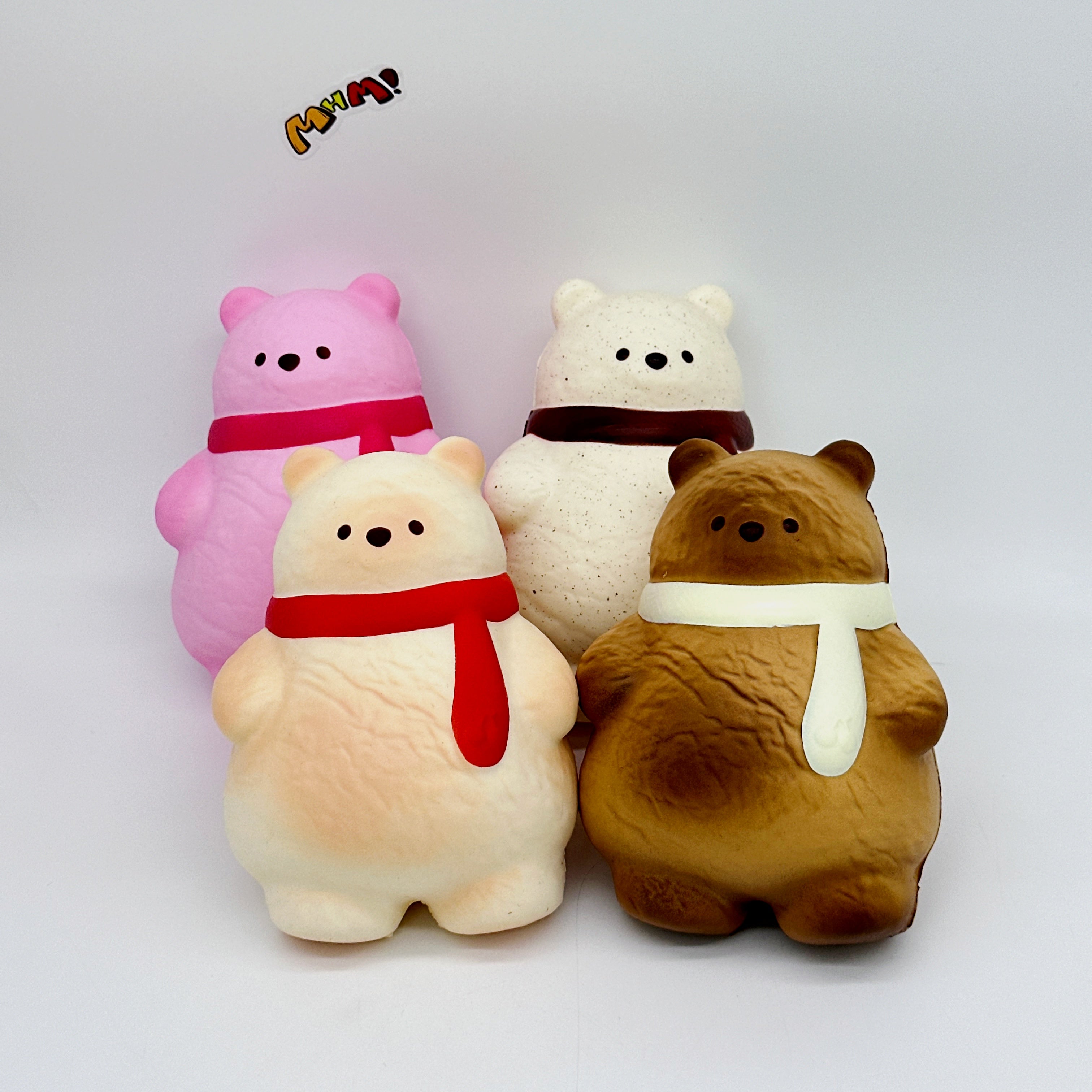 🐻🧣 Scarf Bear Squishy - 4 Cute Bear Styles with Colorful Scarves Slow Rising Stress Relief Toy
