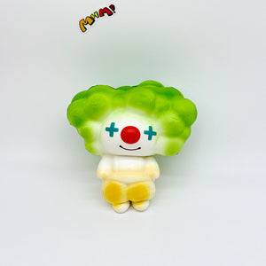 4 Colors Clown Squishy - Orange/Yellow/Green/Blue Cute Circus Slo - slow rising squeeze toy side angle view