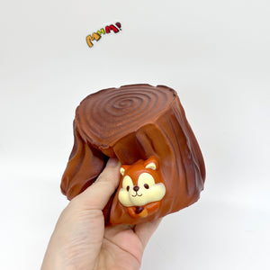 Squirrel Tree Stump Squishy | Cute Animal Themed Slow Rising Stre - slow rising squeeze toy side angle view
