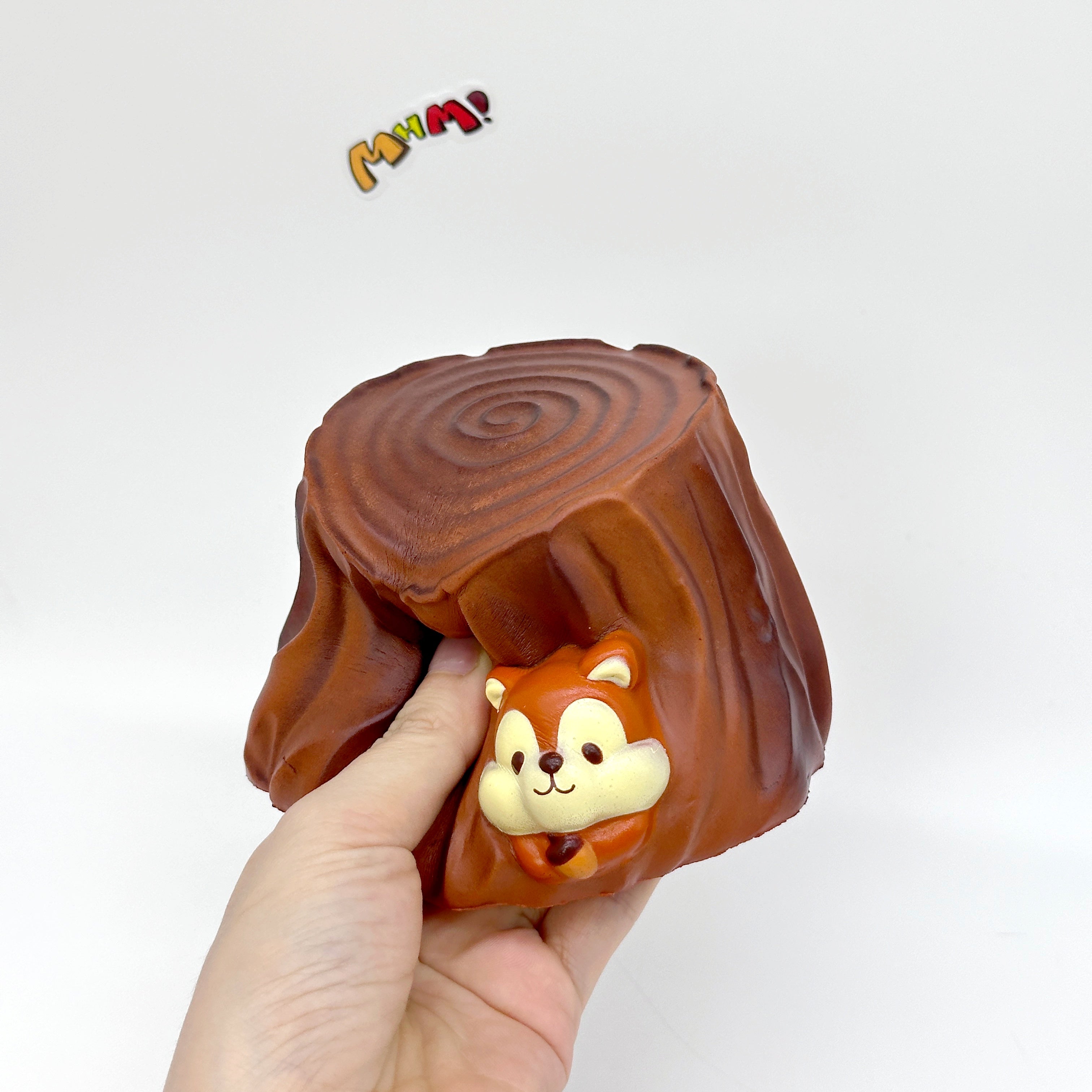 Squirrel Tree Stump Squishy | Cute Animal Themed Slow Rising Stre - slow rising squeeze toy side angle view