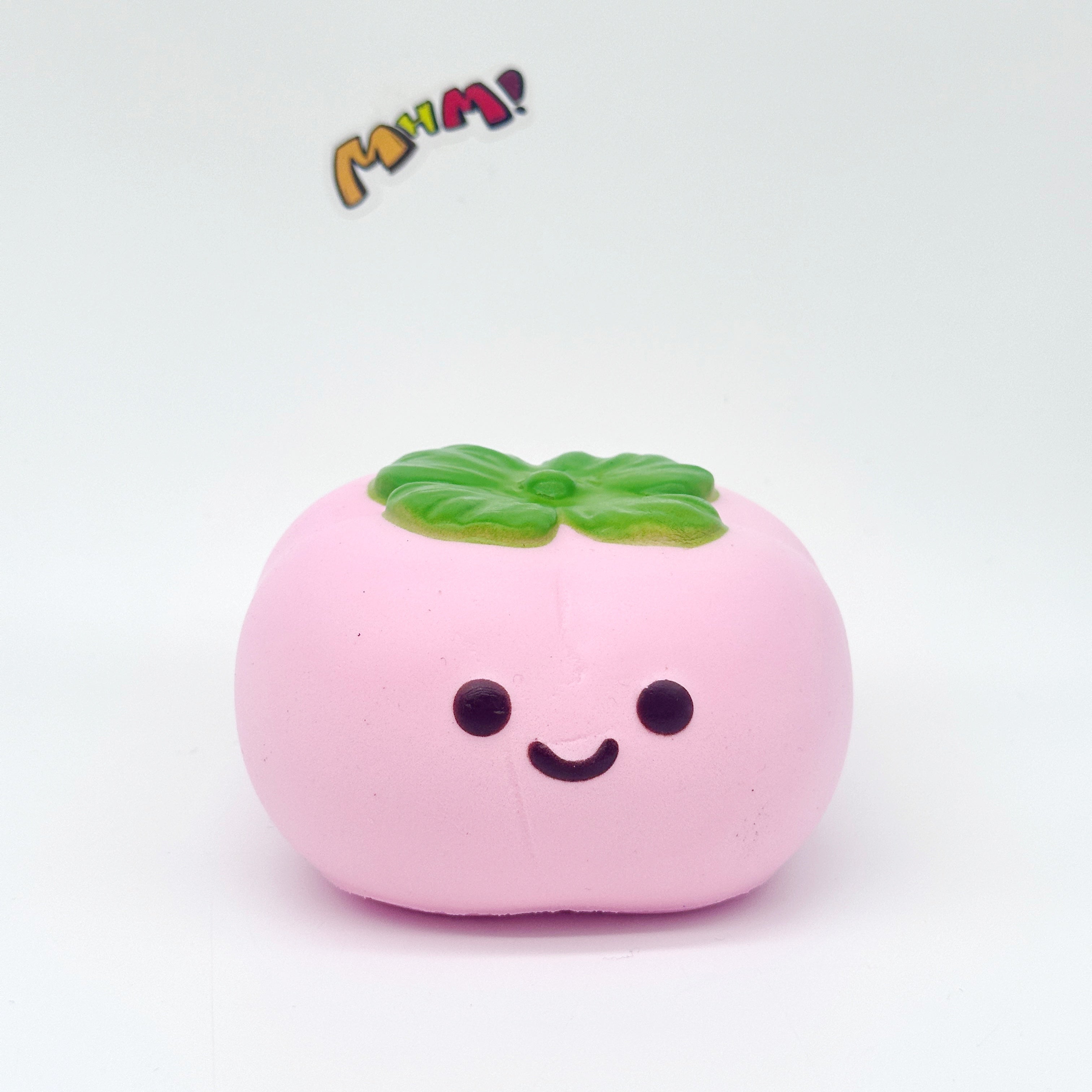 Lucky Persimmon Squishy - White & Pink Cute Persimmon Slow Rising - slow rising squeeze toy side angle view