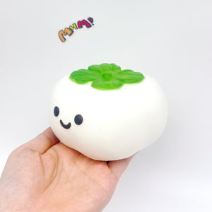 Lucky Persimmon Squishy - White & Pink Cute Persimmon Slow Rising - squishy toy size reference with hand