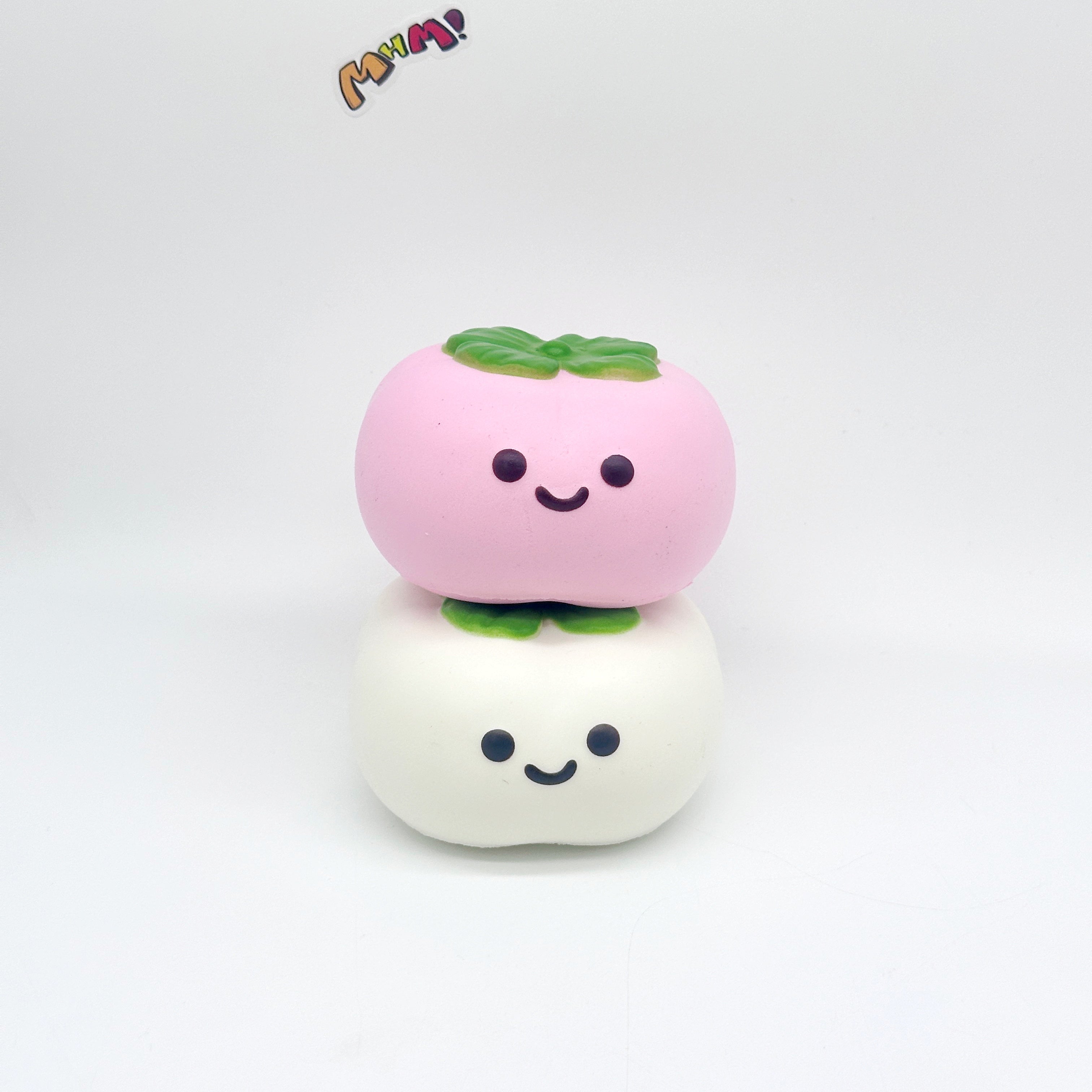 Lucky Persimmon Squishy - White & Pink Cute Persimmon Slow Rising - squishy stress relief toy detail shot