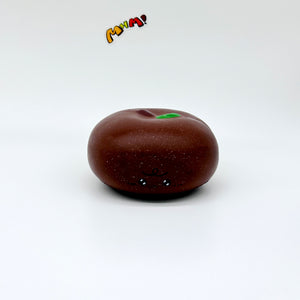 Apple Bread Squishy - Chocolate Brown & Milky White Slow Rising S - slow rising squeeze toy side angle view