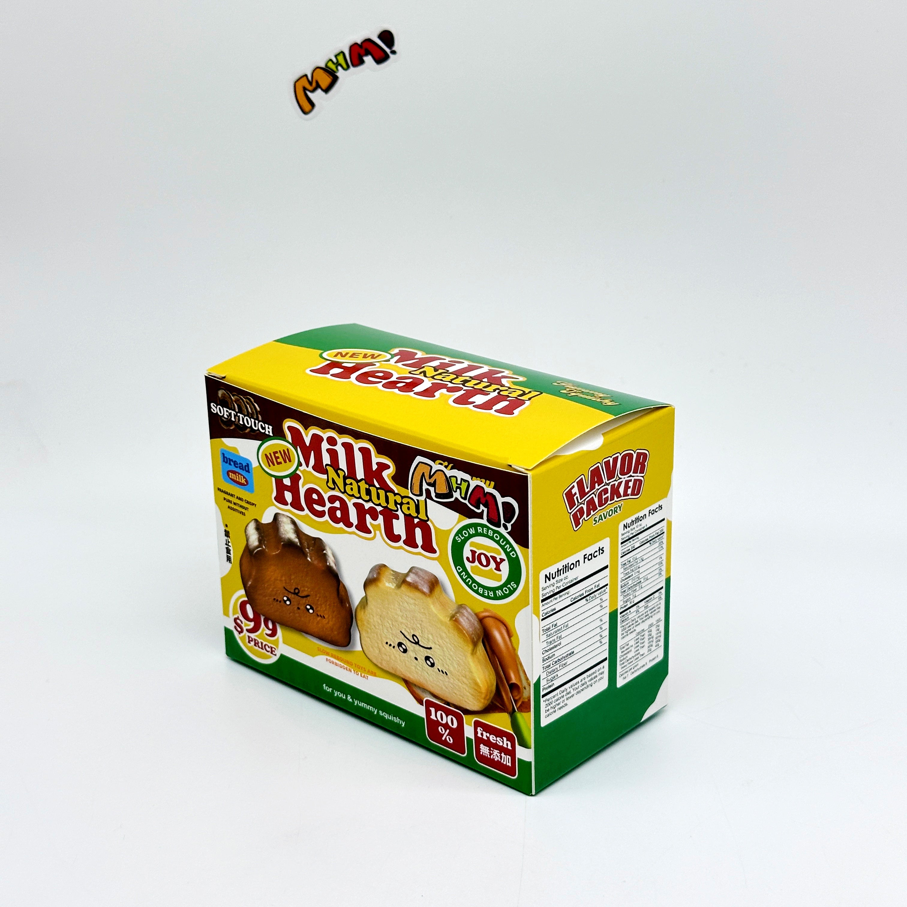 Milk Haas Bread Squishy - Chocolate Brown & Original Bread Yellow - slow rise foam toy back view