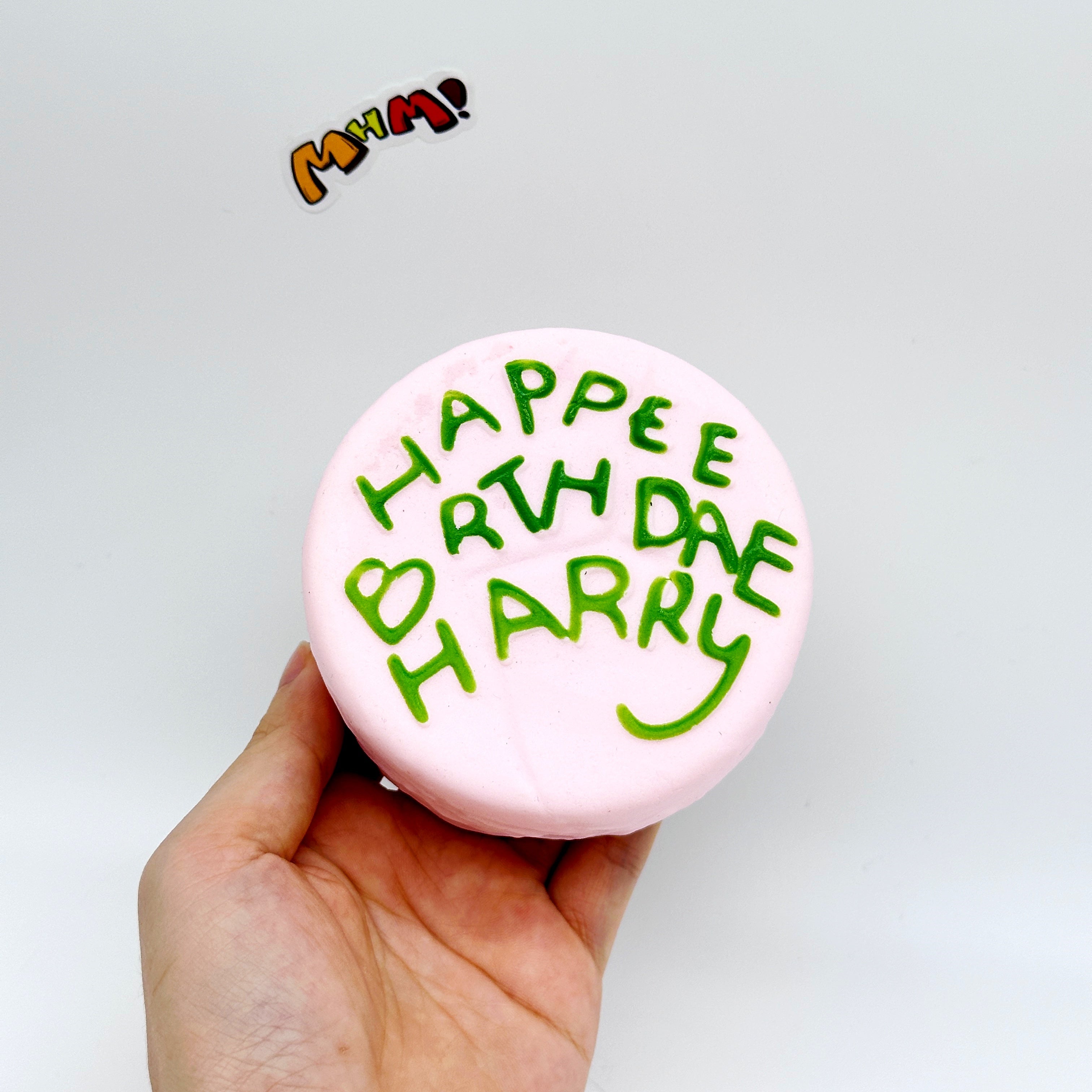 Happee Birthdae Harry Pink Cake Squishy | Birthday Themed Slow Ri - squishy stress relief toy detail shot