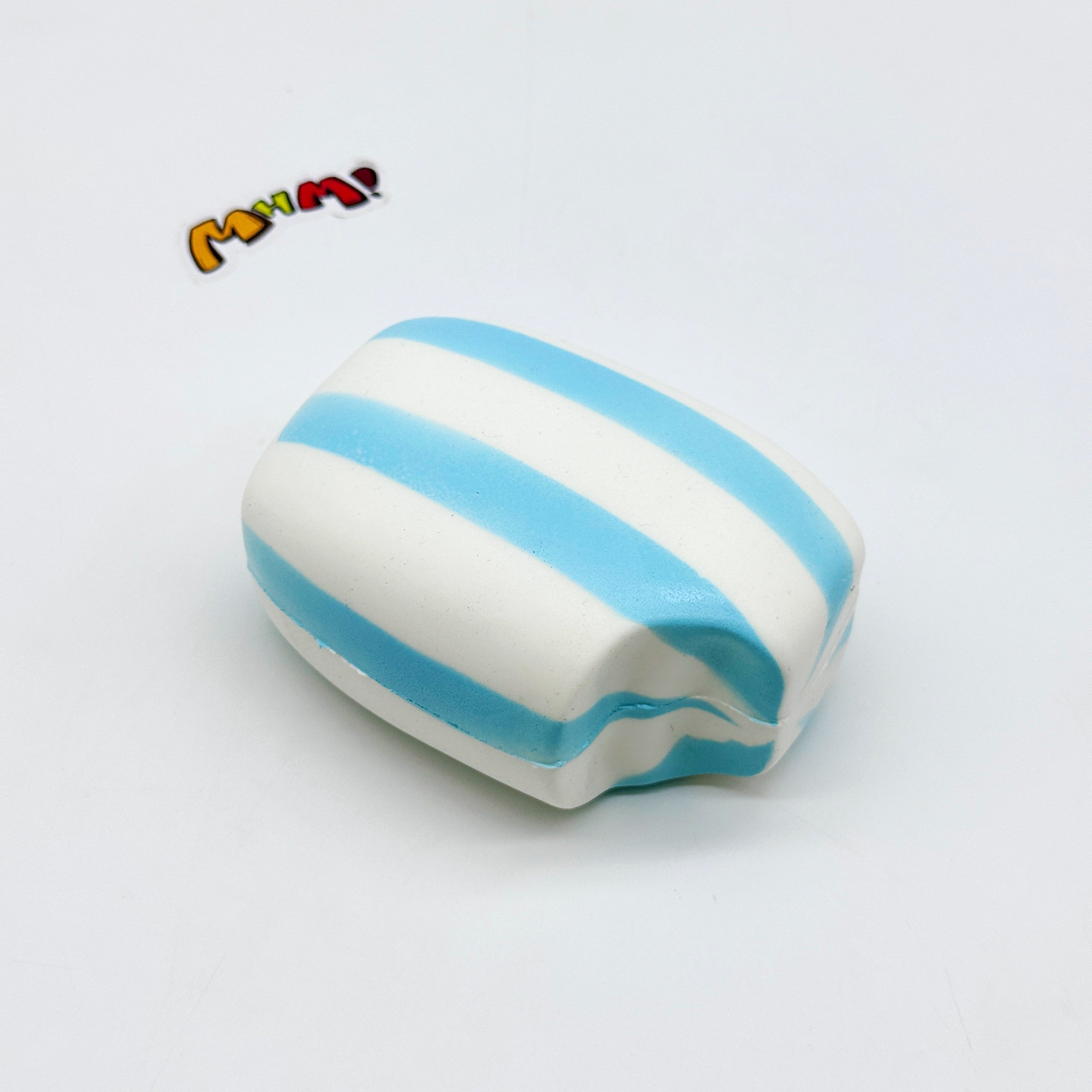 Blue Striped Fruit Gummy Squishy | Candy Themed Slow Rising Stres - slow rising squeeze toy side angle view