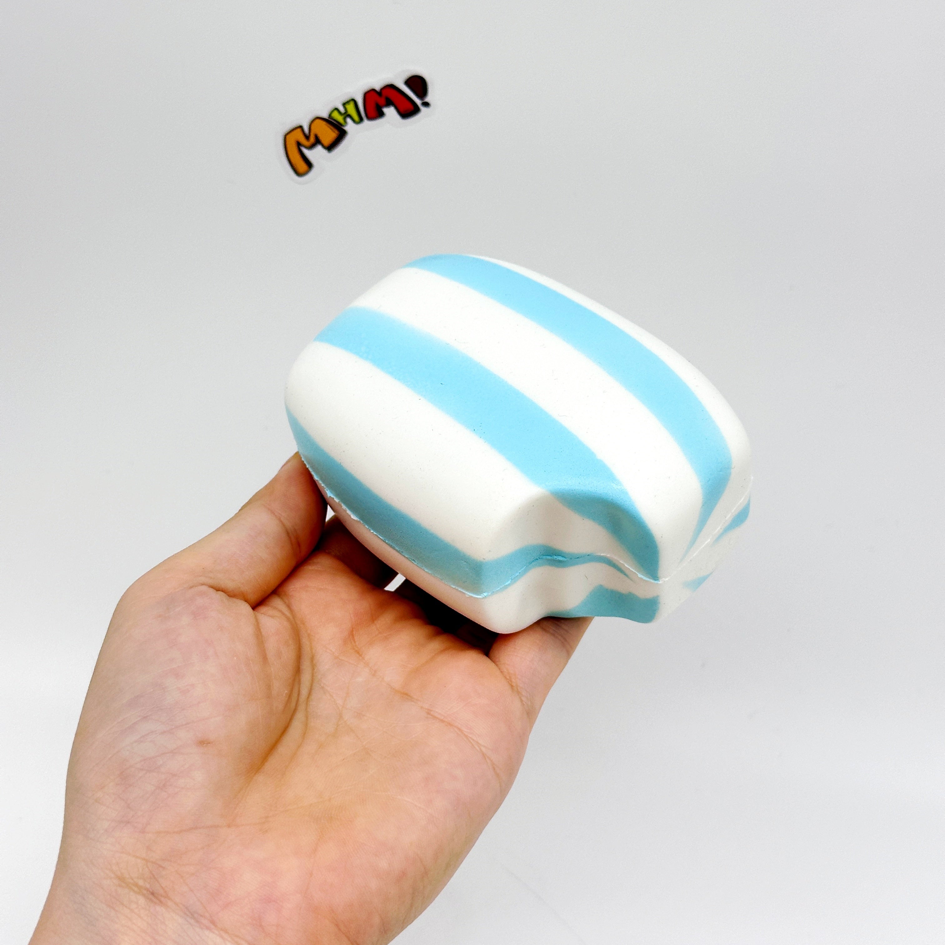 Blue Striped Fruit Gummy Squishy | Candy Themed Slow Rising Stres - squishy toy size reference with hand