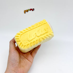 Thick Cream Filled Milk Biscuit Squishy | Snack Themed Slow Risin - squishy toy size reference with hand
