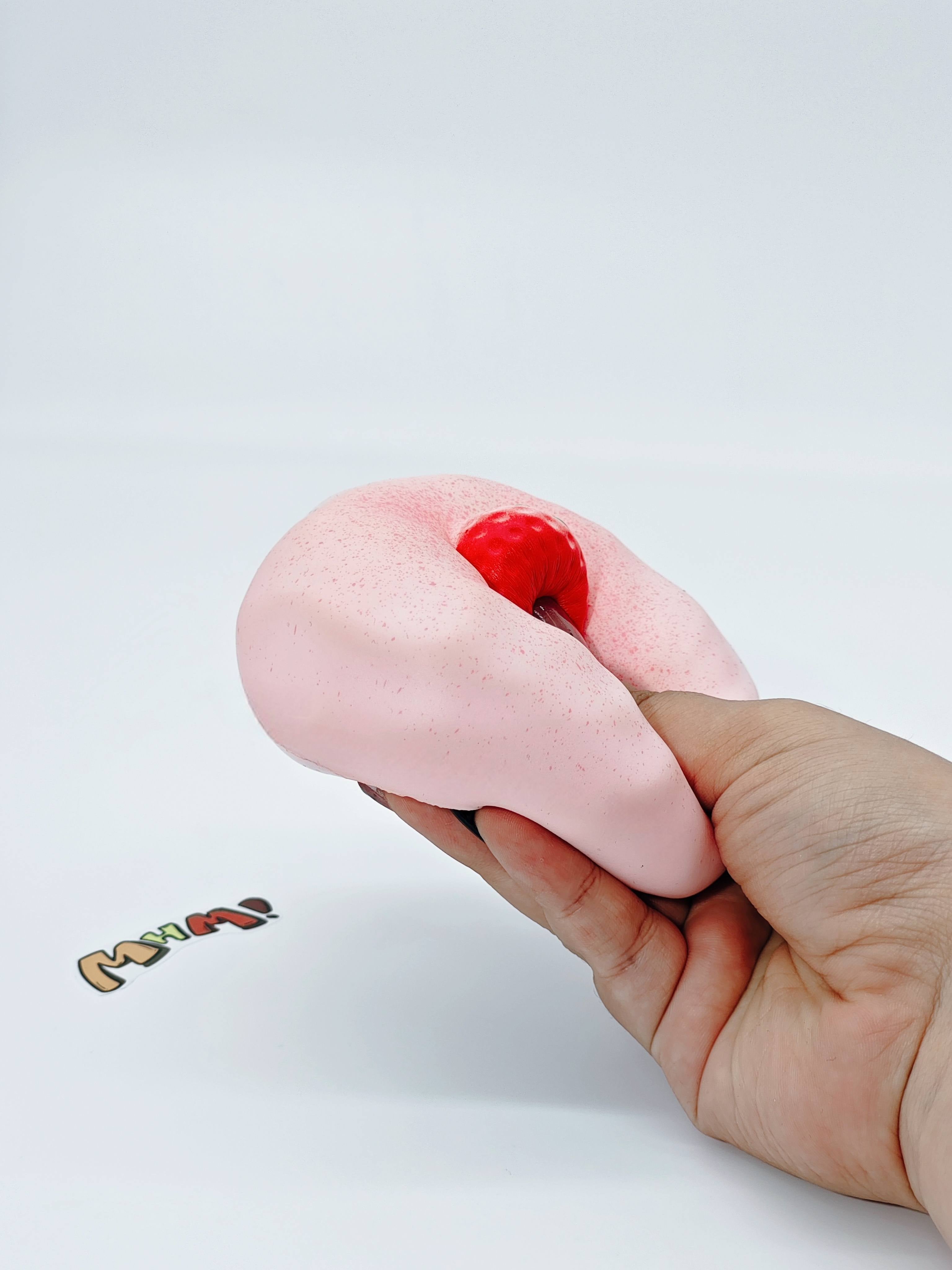 Pink Strawberry Souffl Squishy | Dessert Themed Slow Rising Stres - kawaii squishy toy close up