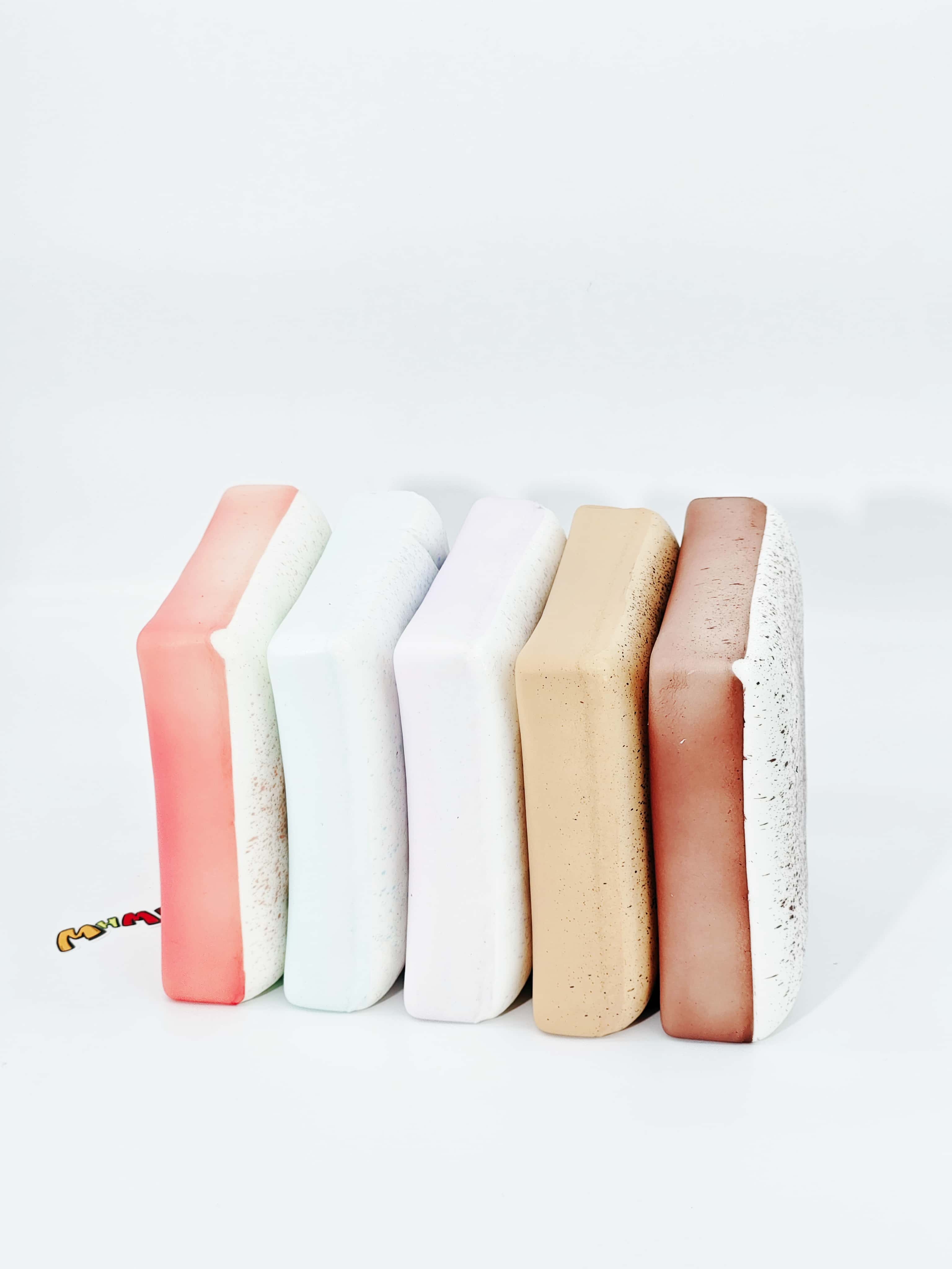 Complete set of 5 thick toast squishy toys assorted flavors strawberry coffee chocolate sea salt and taro