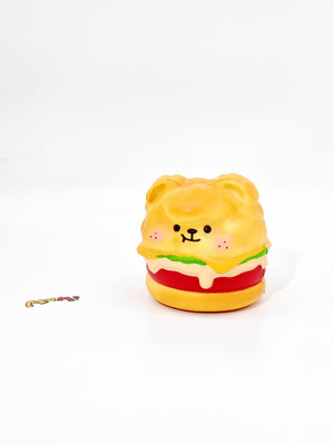 Sticky teddy bear burger squishy toy cute animal shaped bun realistic food fidget