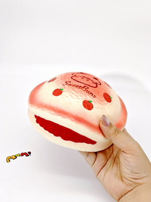 Hand squeezing soft velvet touch pancake stress toy showing slow rising foam material