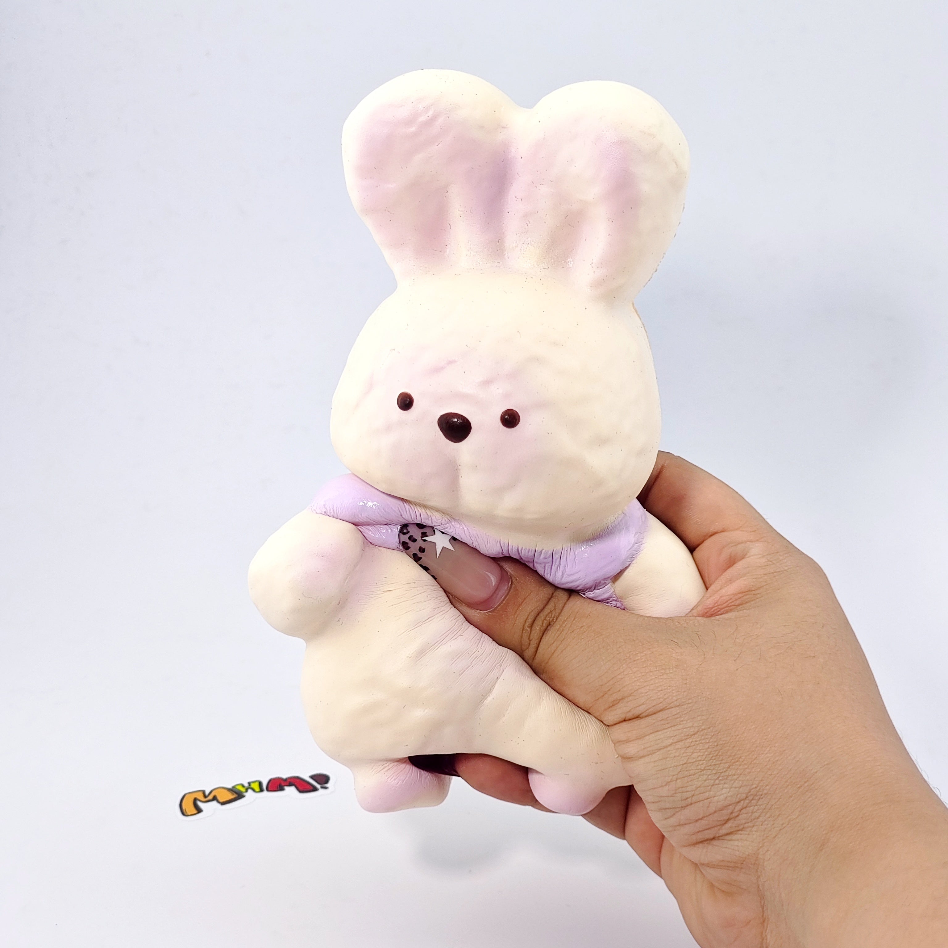 Purple Scarf Bunny Squishy | Cute Animal Themed Slow Rising Stres - soft slow rise fidget toy front view