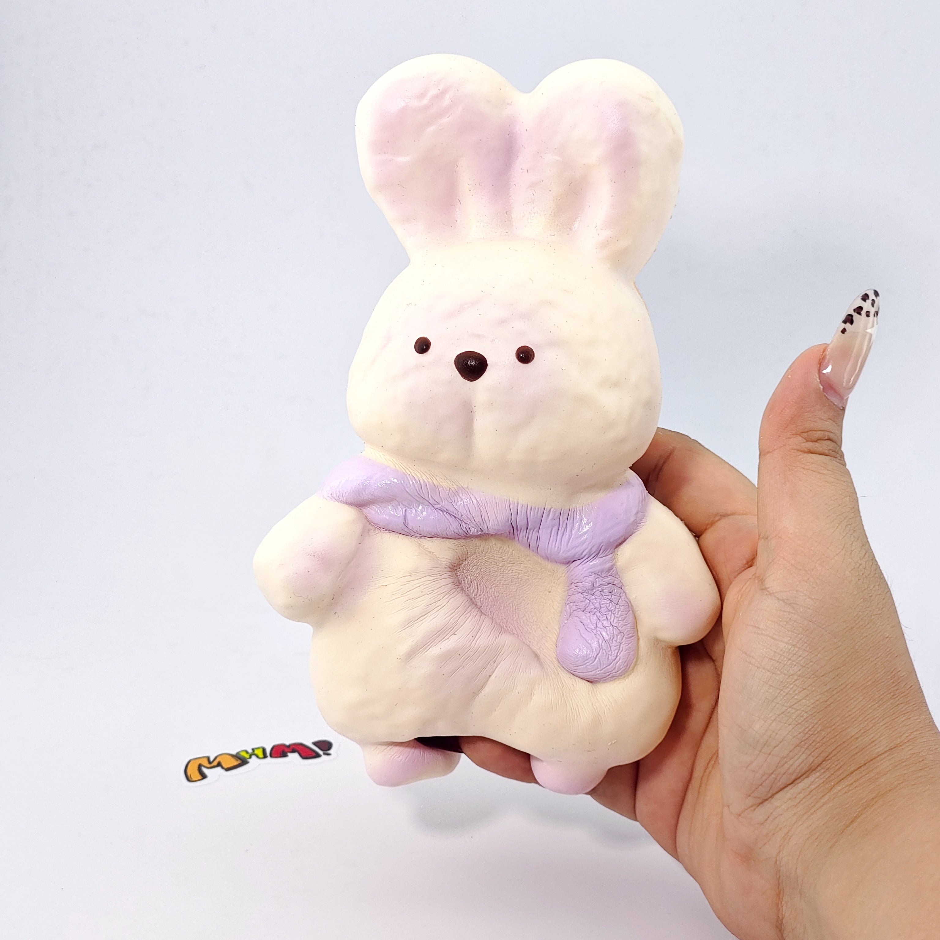 Purple Scarf Bunny Squishy | Cute Animal Themed Slow Rising Stres - squishy stress relief toy detail shot