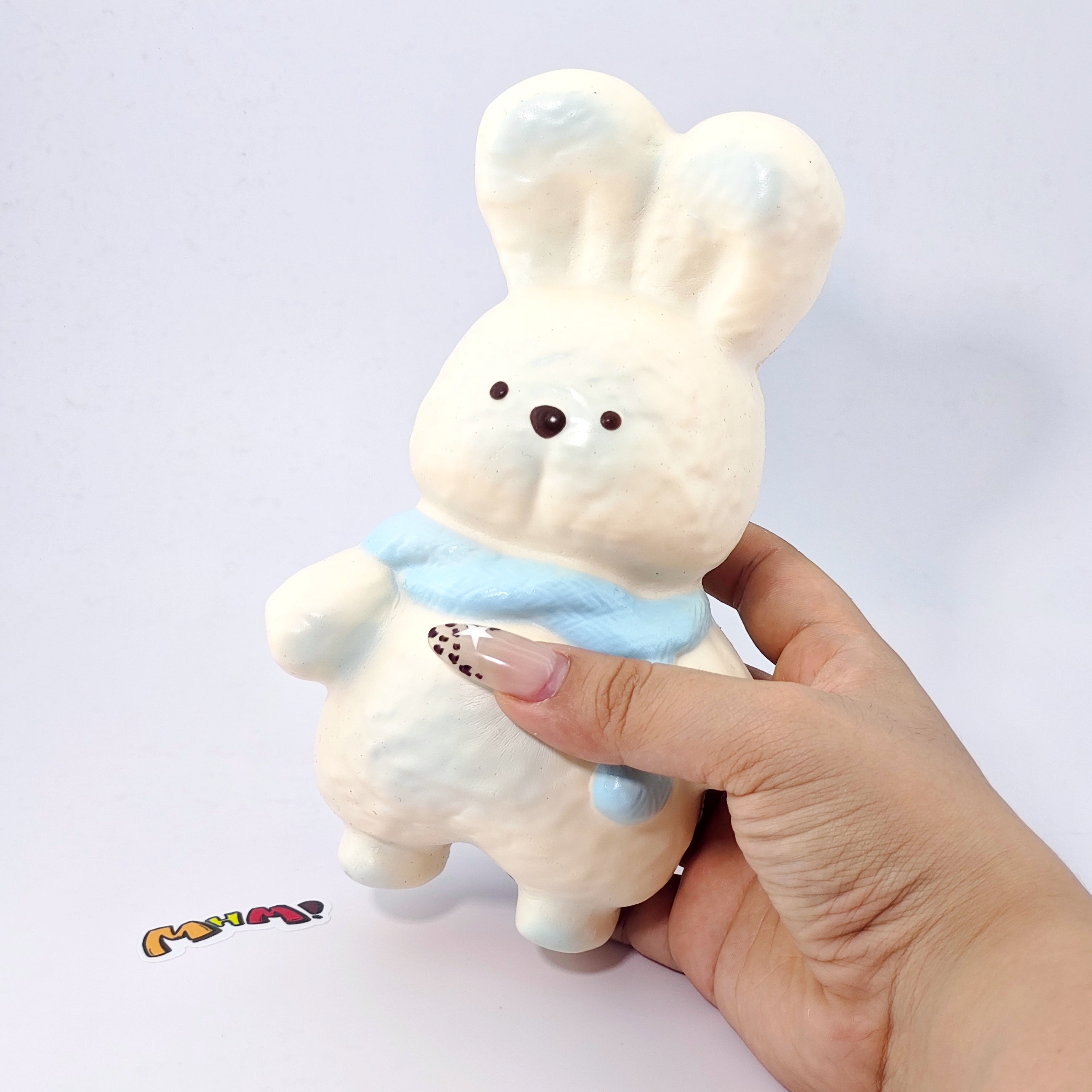 Blue Scarf Bunny Squishy | Cute Animal Themed Slow Rising Stress  - squishy stress relief toy detail shot