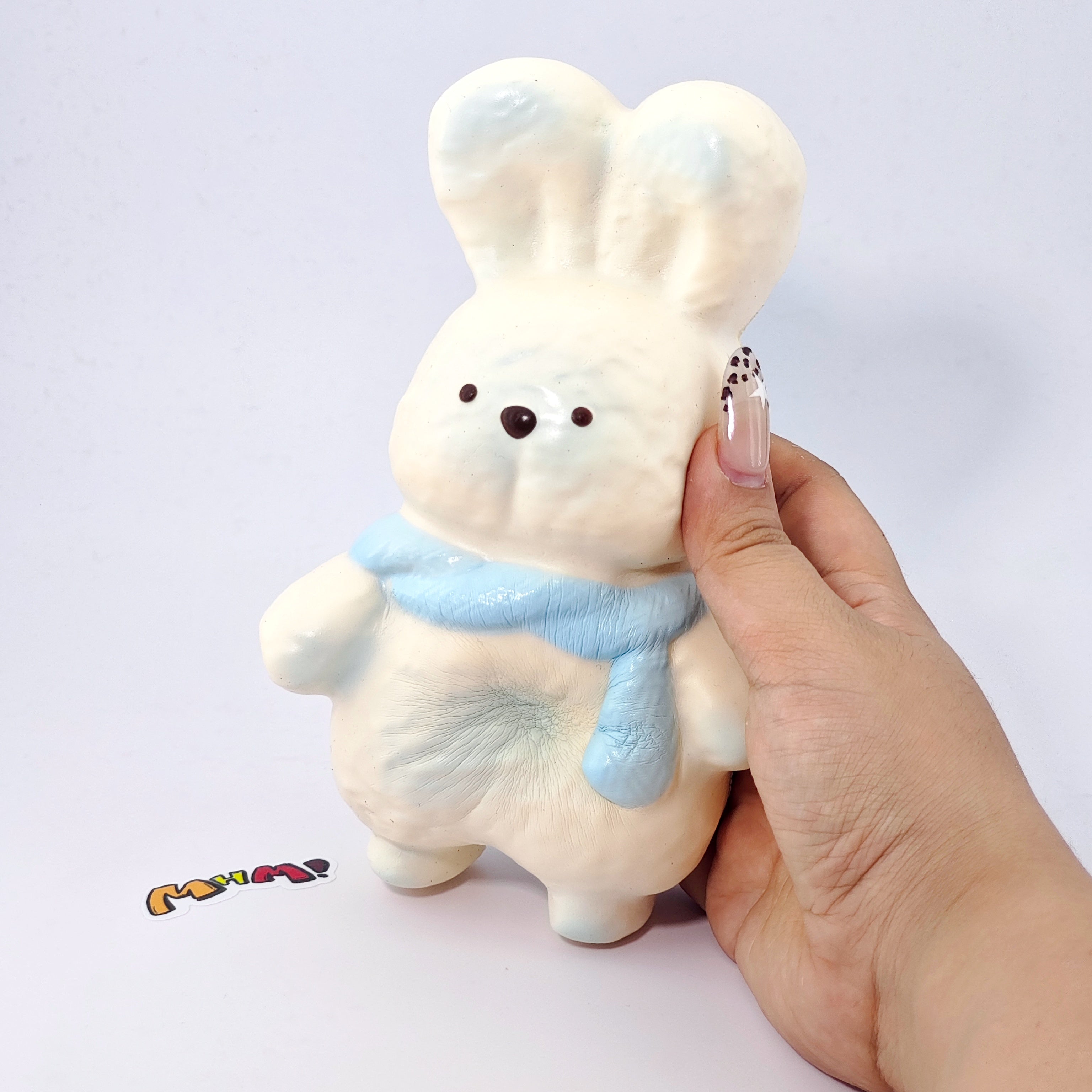 Blue Scarf Bunny Squishy | Cute Animal Themed Slow Rising Stress  - slow rise fidget toy texture close up