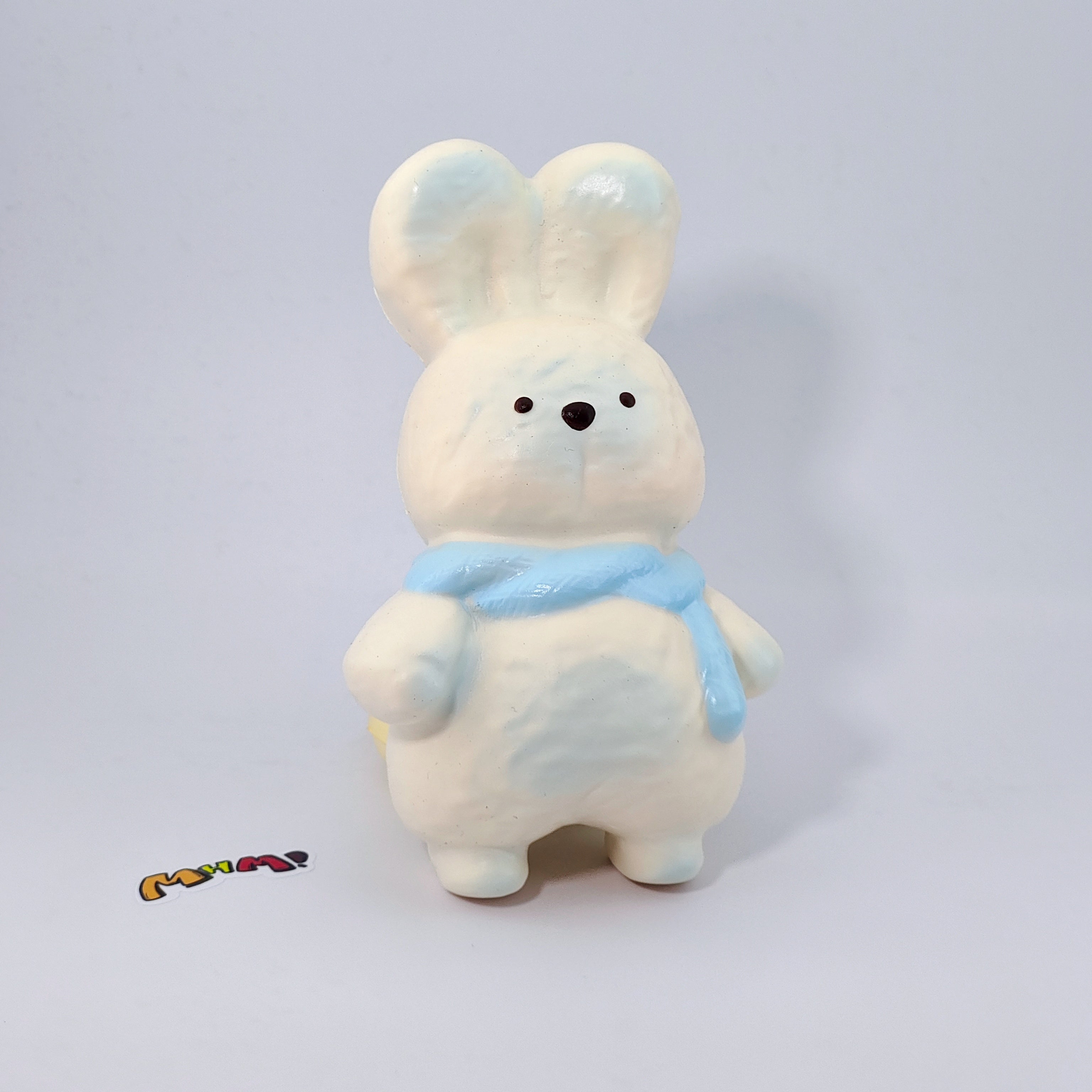Blue Scarf Bunny Squishy | Cute Animal Themed Slow Rising Stress  - squishy toy size reference with hand