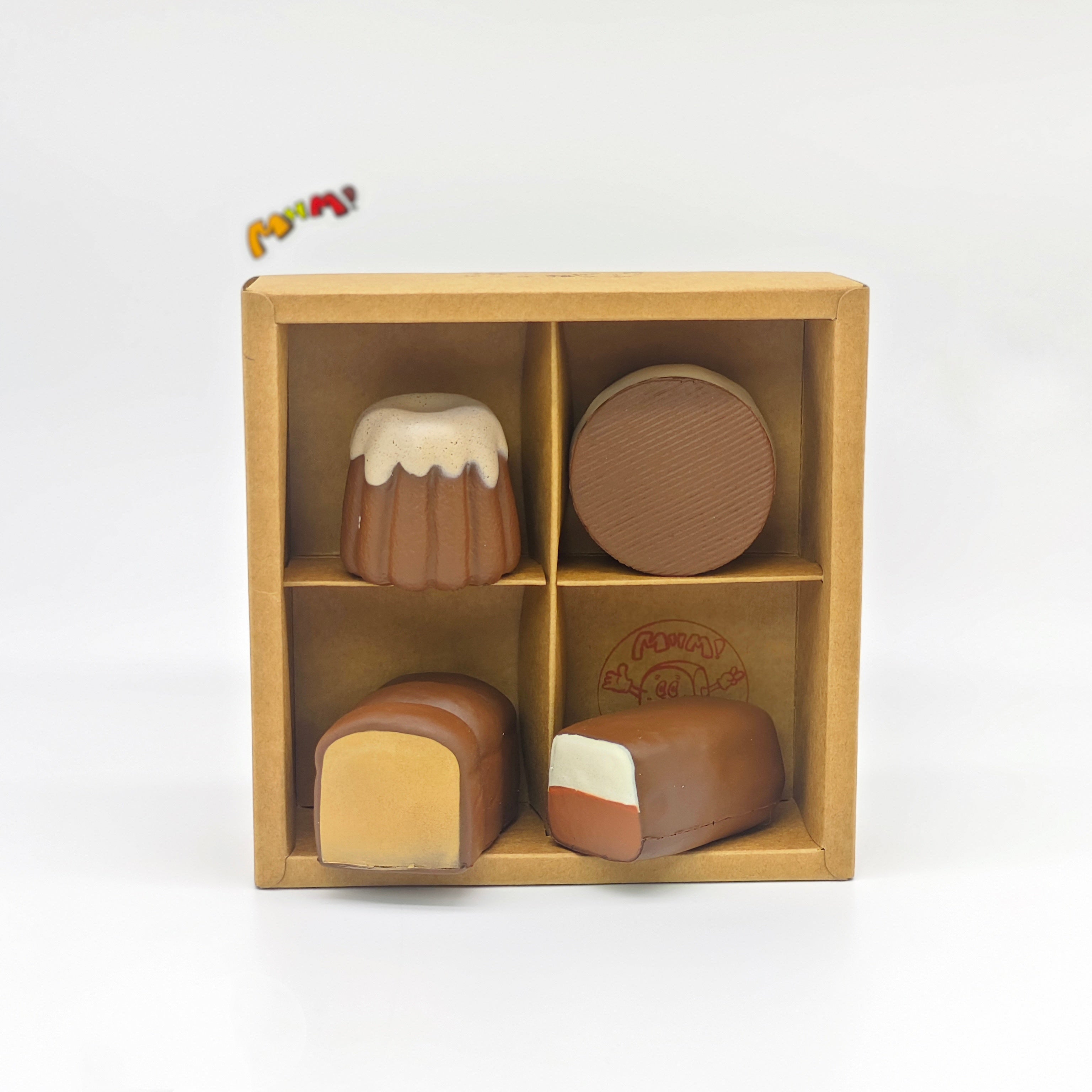 4-grid Mini Chocolate Bread Squishy Set | Bakery Themed Slow Risi - slow rising squishy toy product photo