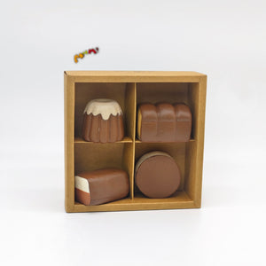 4-grid Mini Chocolate Bread Squishy Set | Bakery Themed Slow Risi - squishy stress relief toy detail shot